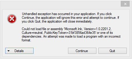 Could not load file or assembly - error