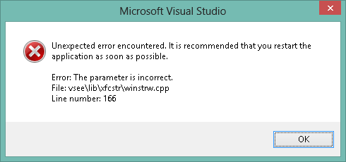 Visual Studio - Un Expected Error