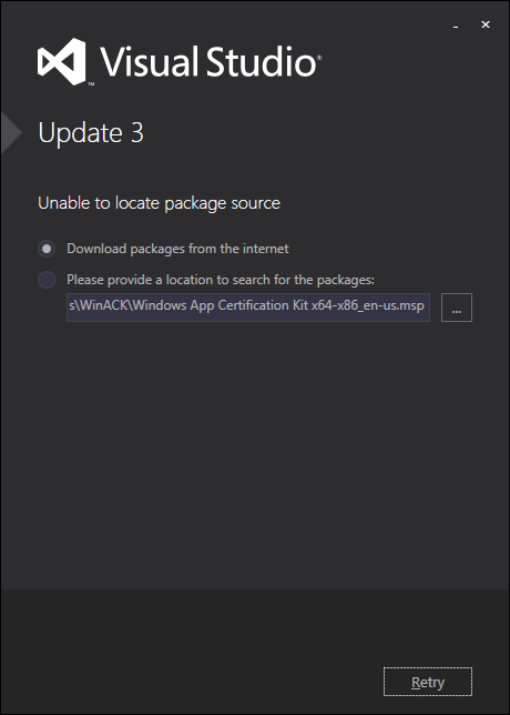 VS 2012 Update 3 Unable to locate package error