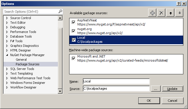 NuGet Package source - options