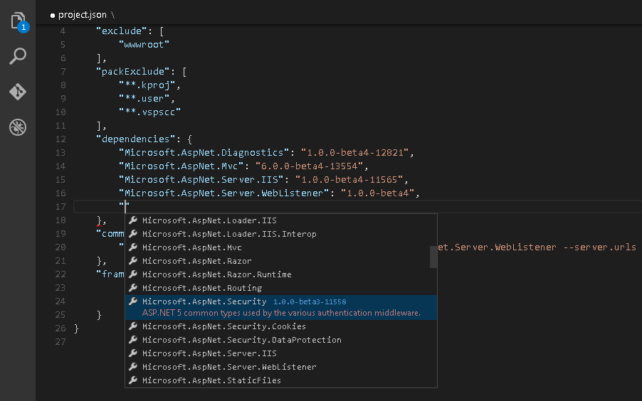 NuGet reference management in project.json