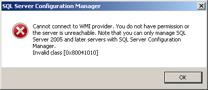 Cannot connect to WMI provider. You do not have permission or the server is unreachable