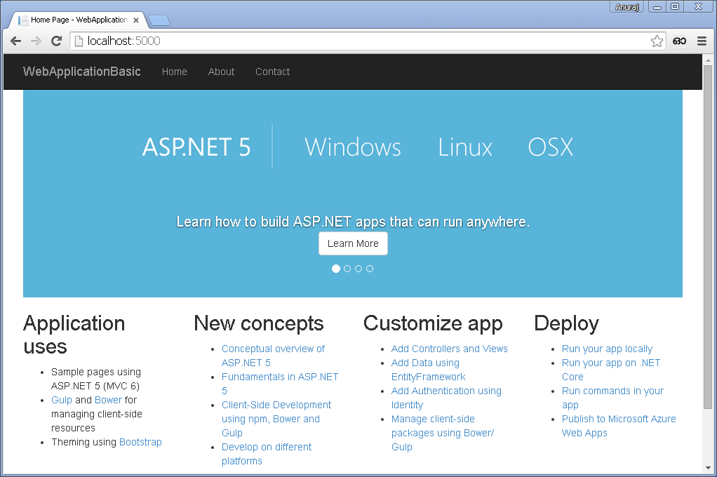 ASP.NET 5 Application generated with ASP.NET 5 Yeoman Generator