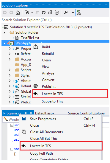 Locate in TFS - Visual Studio Extension