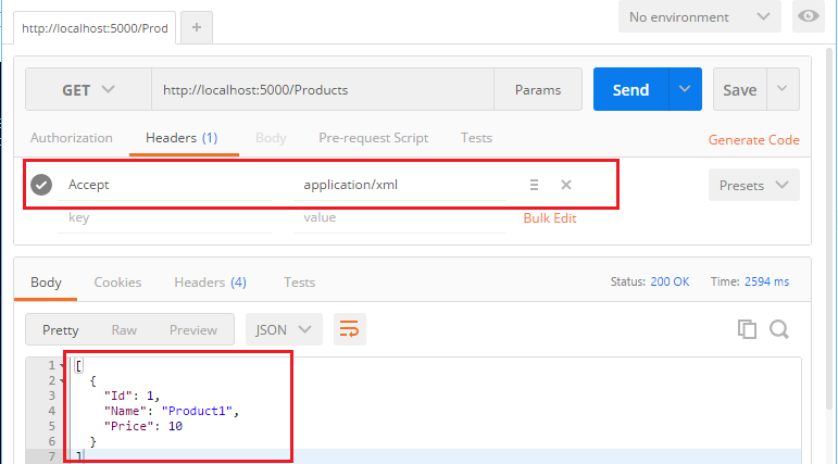Postman - HTTP Request with application/xml accept header