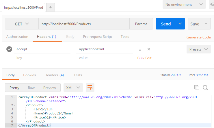 Postman - HTTP Request with application/xml accept header with XML Response