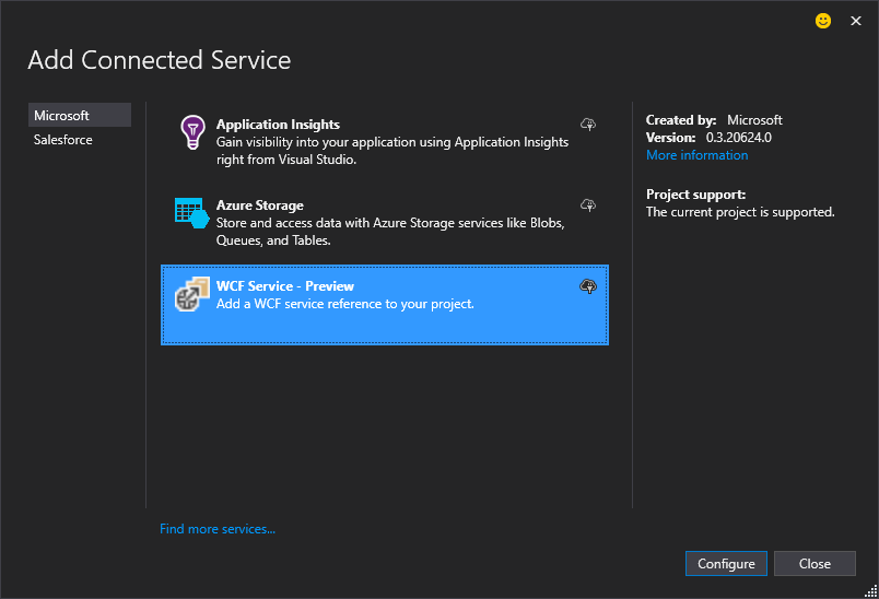 Add Connected Service Dialog