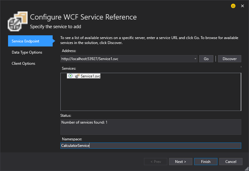 Configure WCF Service Reference Dialog