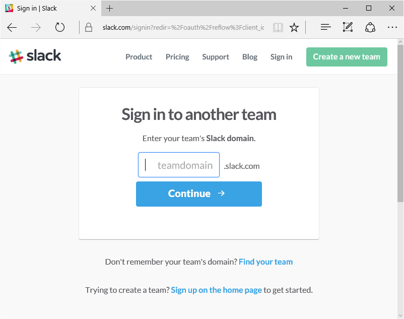 Slack Sign In Dialog with Team Selection