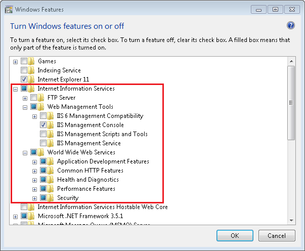 Install IIS from Programs and Features