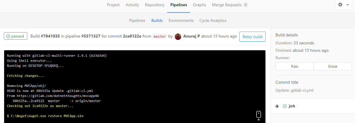 GitLab pipeline - Build successfull