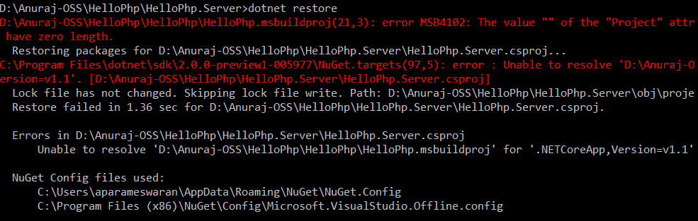 dotnet restore error