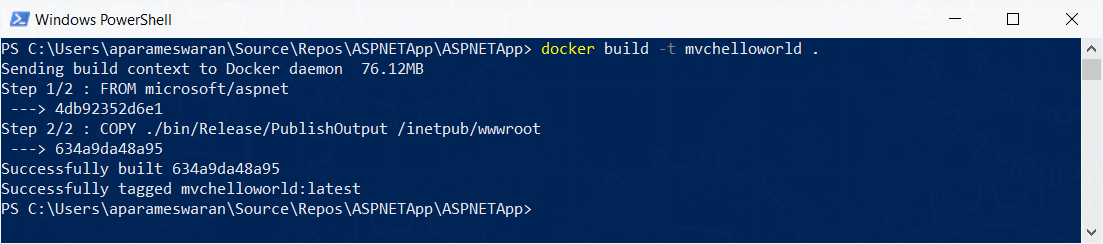 Docker Build command output