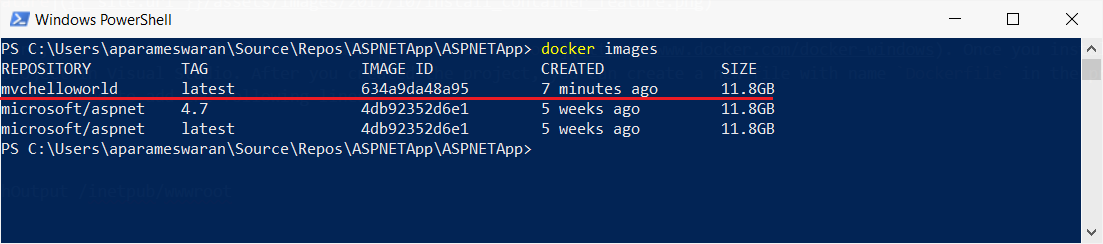 Docker Images command
