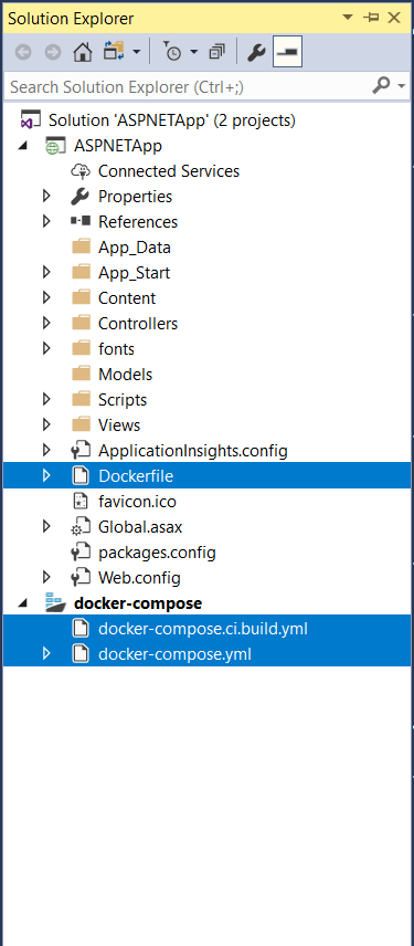 Solution Explorer with Docker support