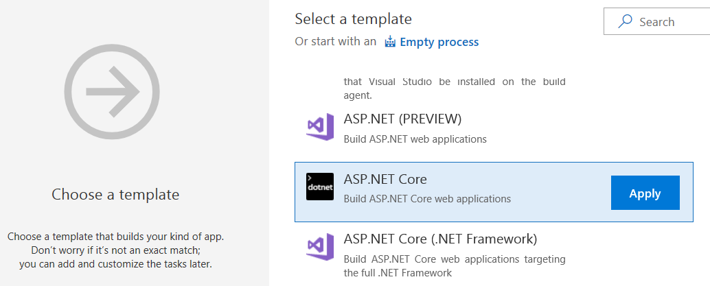Choose Template - VSTS