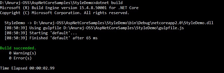 dotnet build Command output