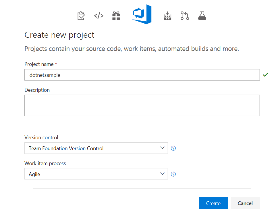 Create new project VSTS