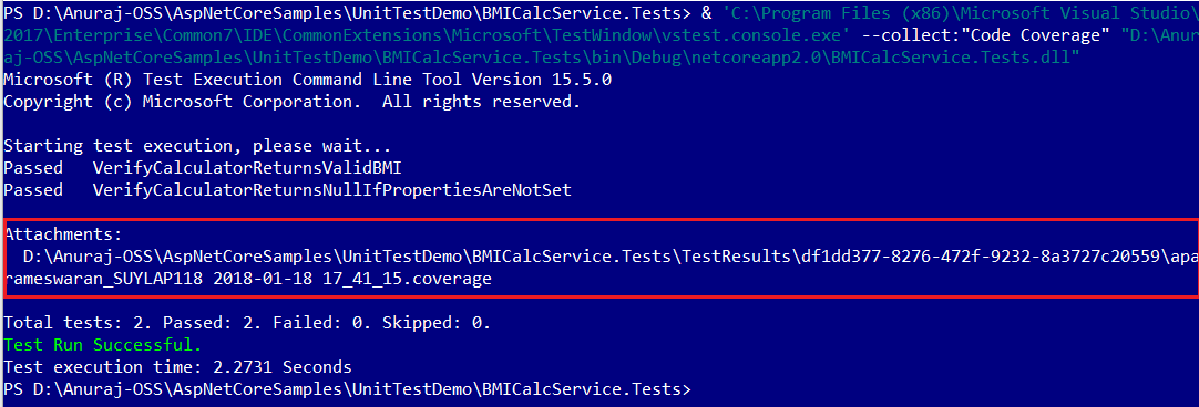 Code Coverage with vstest.console.exe