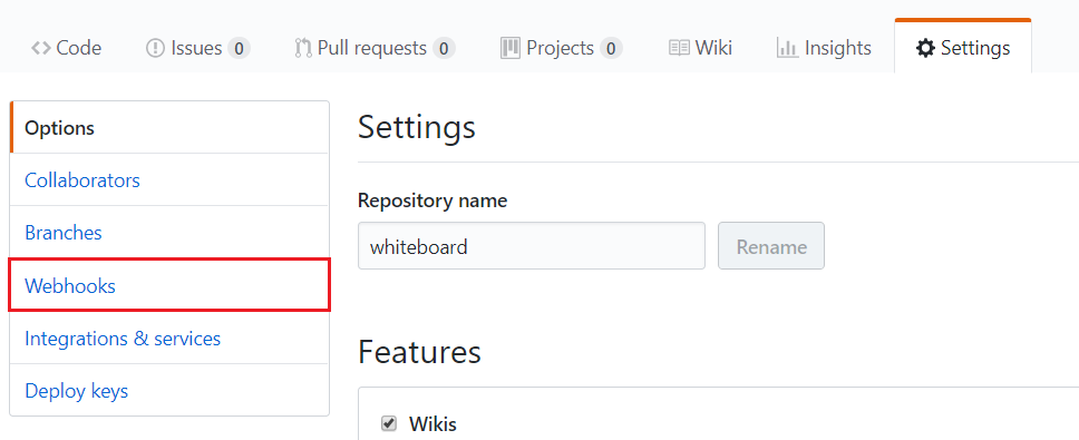 Settings page of your repository
