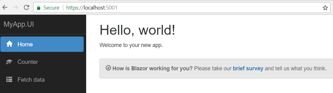 Blazor app running on localhost 5001
