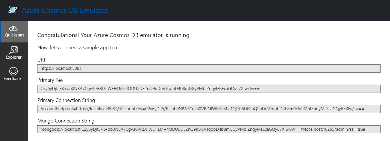 Cosmos DB Emulator is running