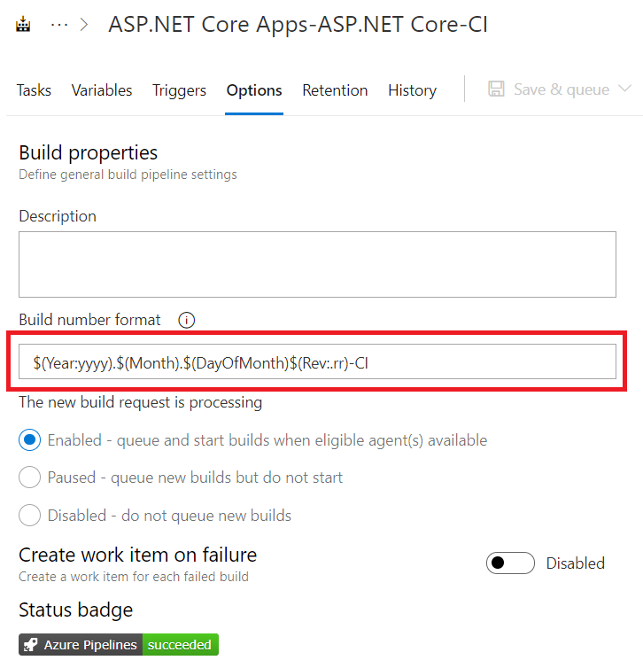 Azure DevOps - Build Options