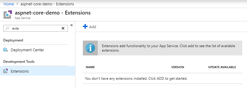 Azure Web App - Search Extensions