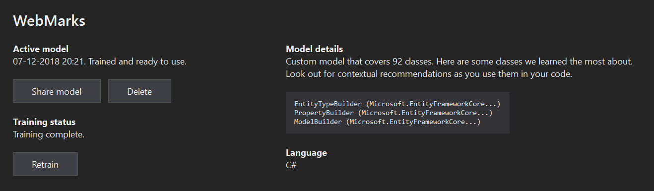 Visual Studio IntelliCode - Train model