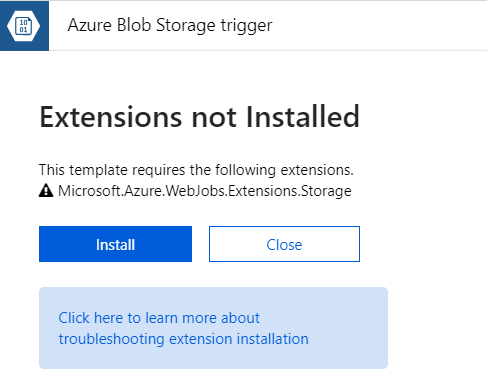Azure Storage Extension prompt.