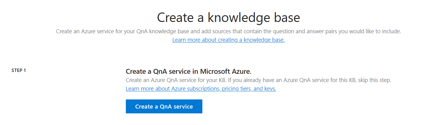 Create Knowledgebase — Azure QnA Maker