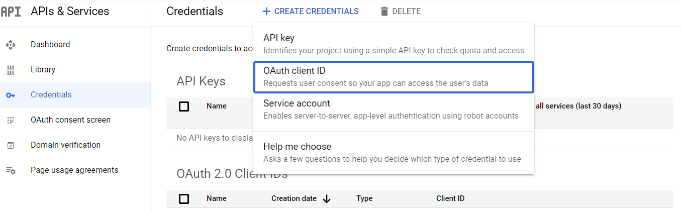 Create new OAuth 2.0 Client