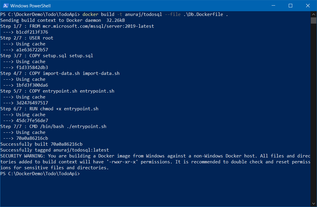 Creating the SQL Server Docker image with database