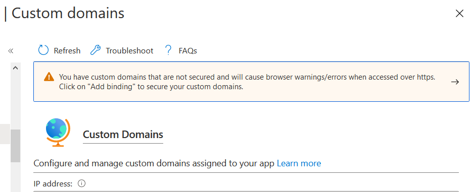 Custom domain SSL warning