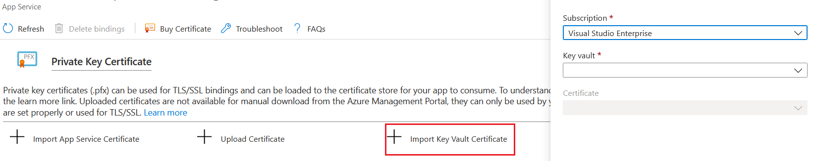 Import Key Vault Certificate