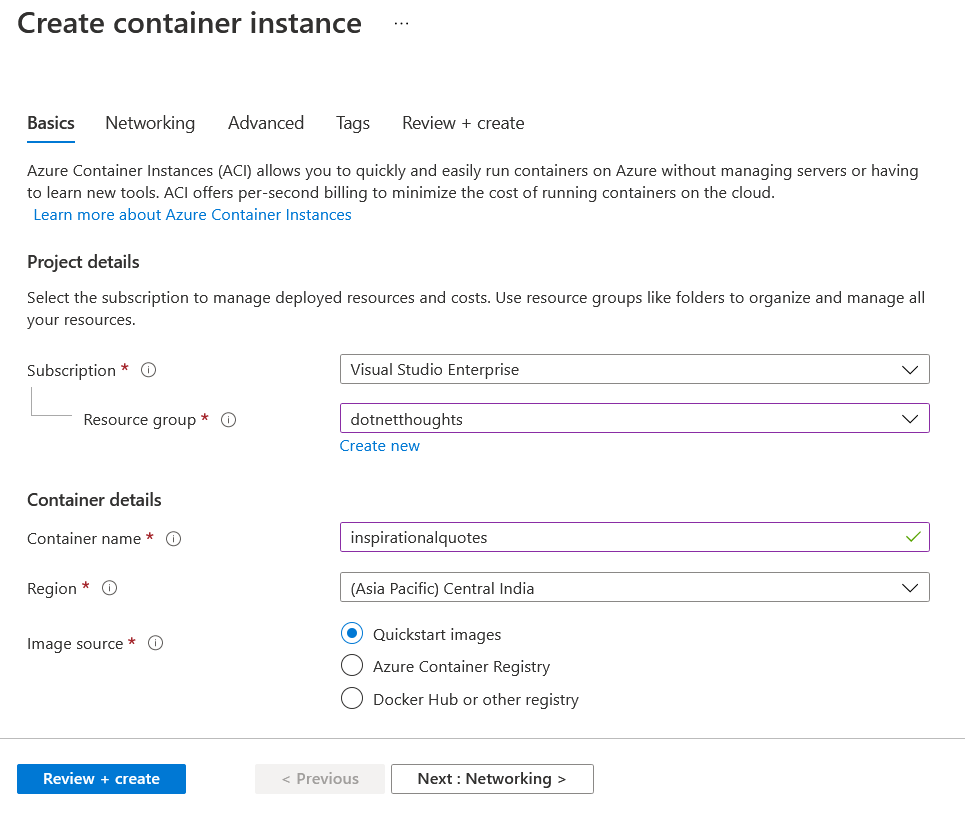 Create Container Instance