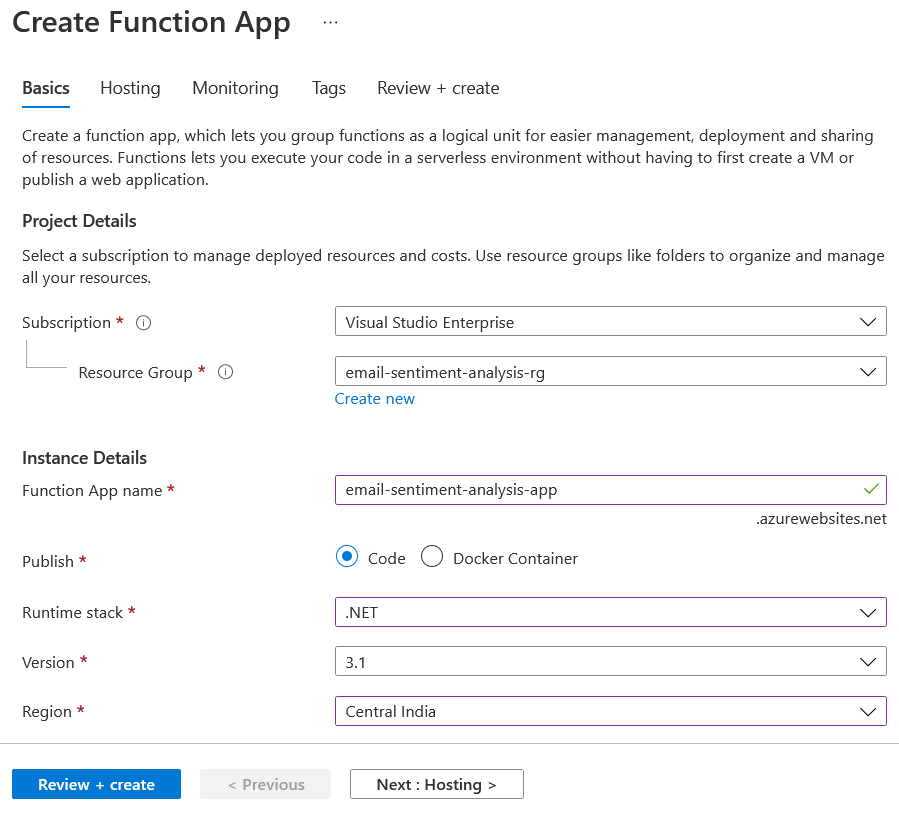 Create Function App