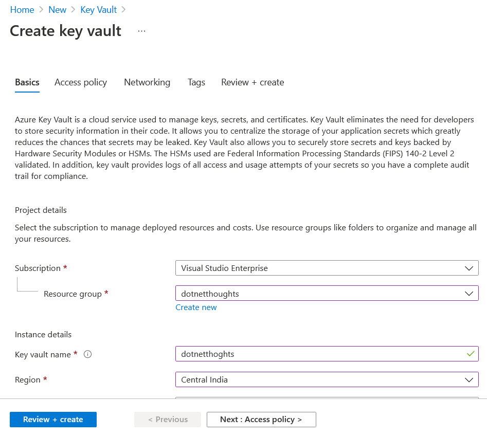 Create Azure Key Vault