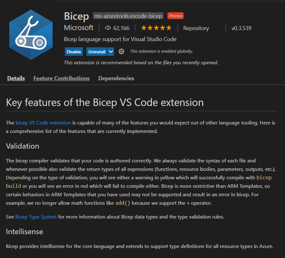 VS Code Bicep Extension