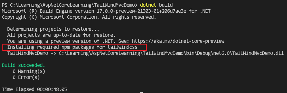 Tailwind build using NuGet package