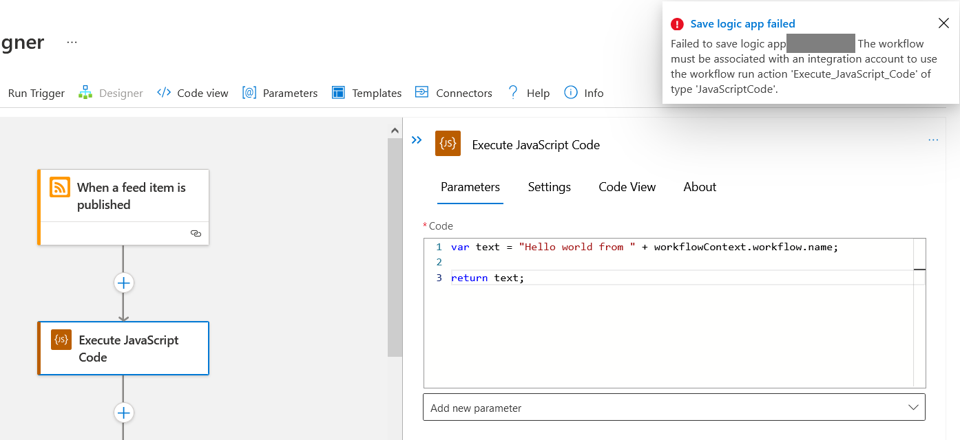 Logic App Enable Javascript Code execution