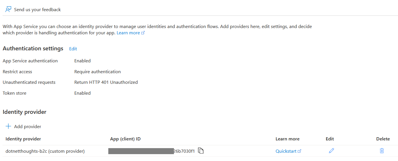 Azure Function Identity Provider added