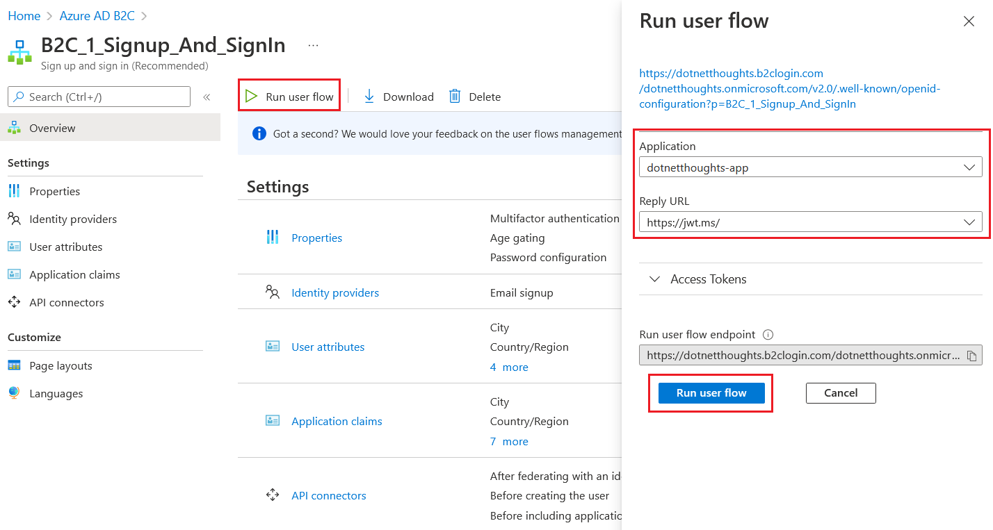 Azure B2C - Run User Flow
