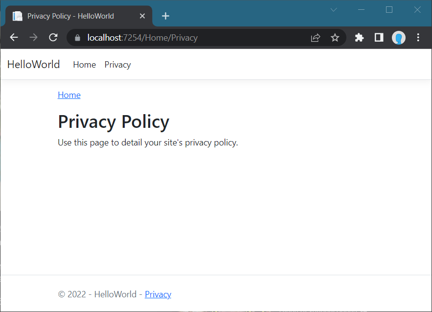 Privacy Page with breadcrumb