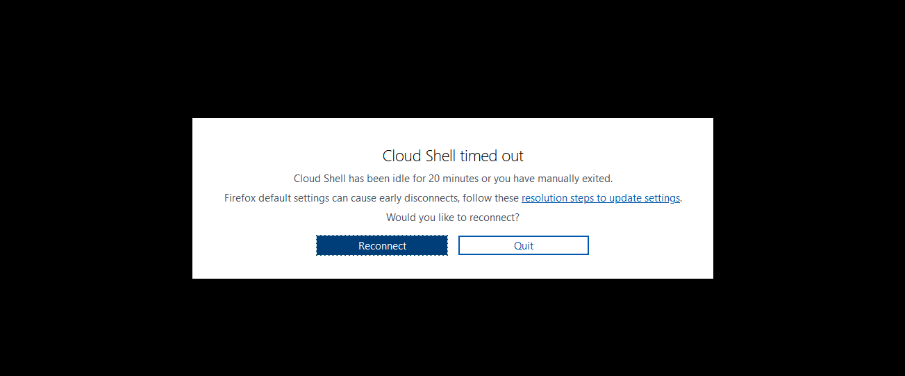 Cloud Shell Timeout Dialog