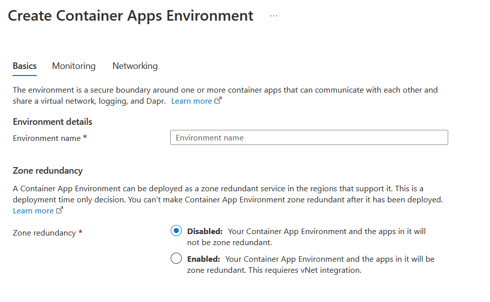 New Container App Environment