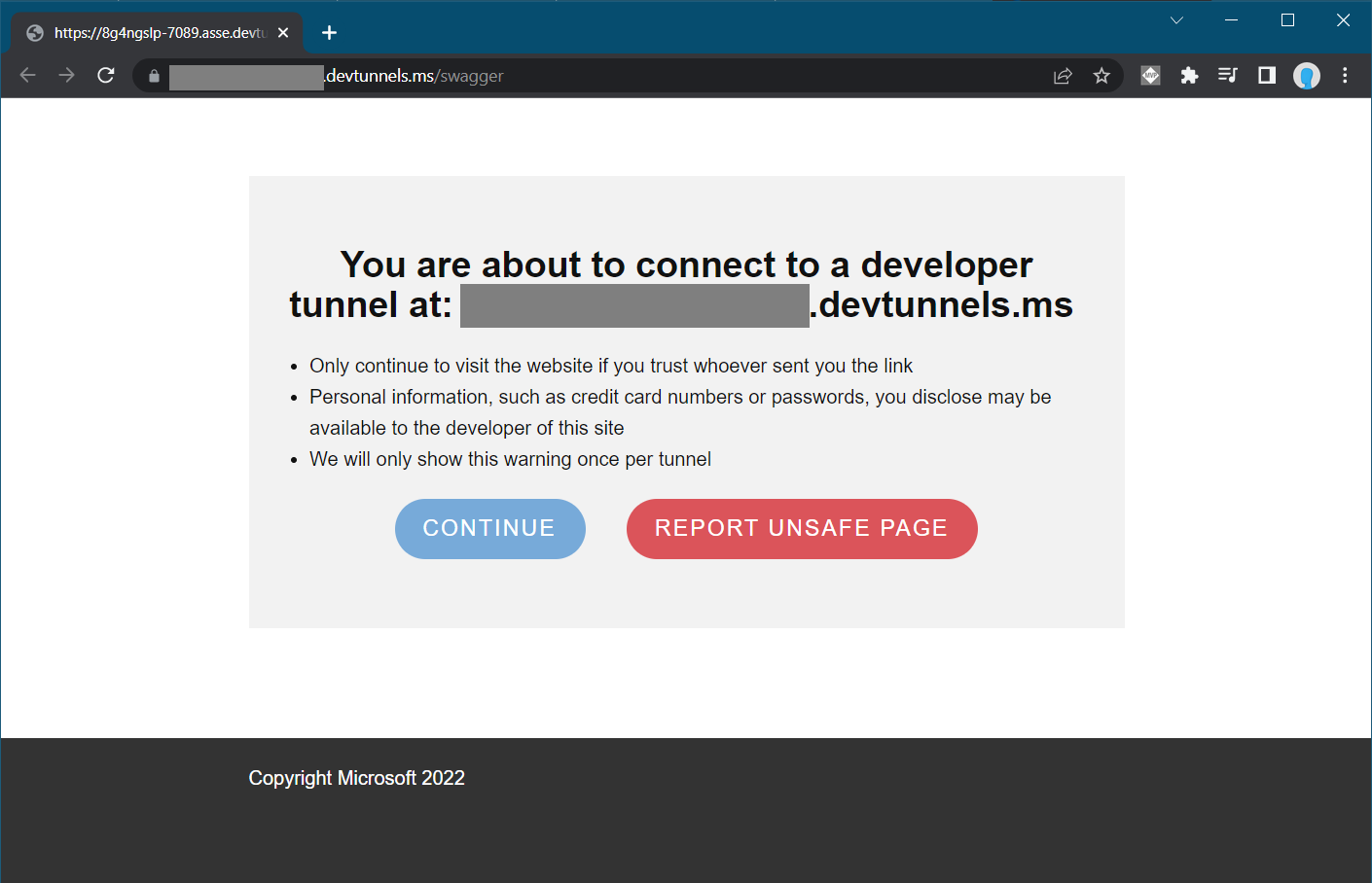 Dev Tunnel First Screen