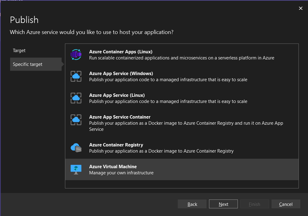 Visual Studio Publish - Select Azure VM