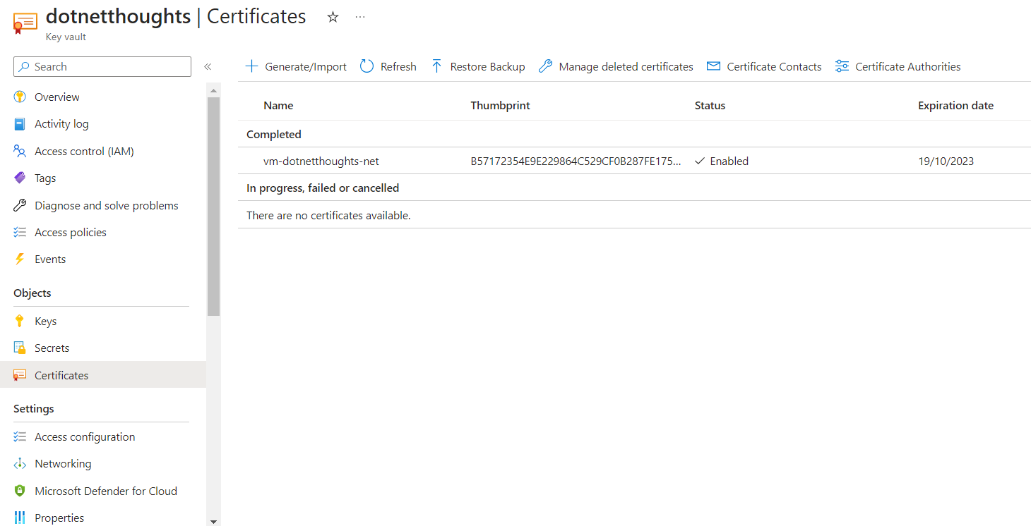 Azure Key Vault - Certificates