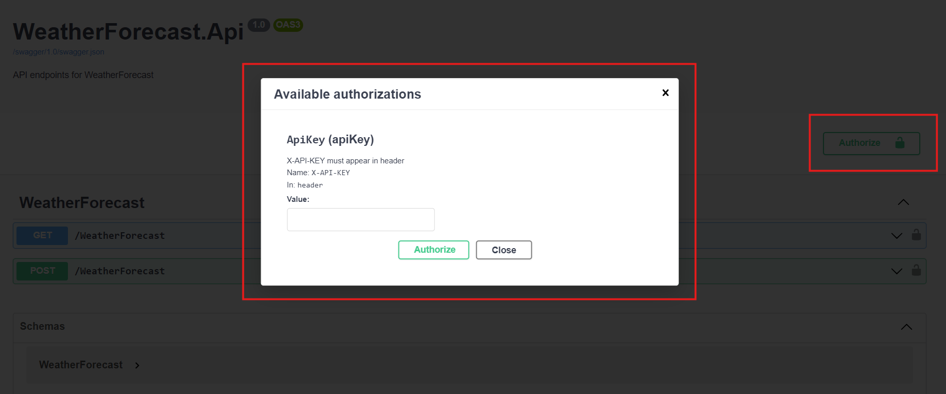 Swagger Authorize UI